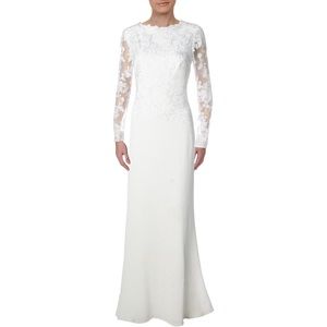 Tadashi Shoji Womens Crepe Embroidered Evening Dress Gown
